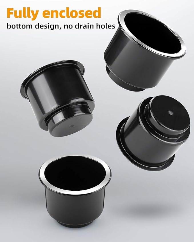 JoyTutus Cup Holder Insert 4pcs for RV Boat Car Couch Golf Cart, Elegant Chrome, Large Plastic Universal Drop in Cup Holder f