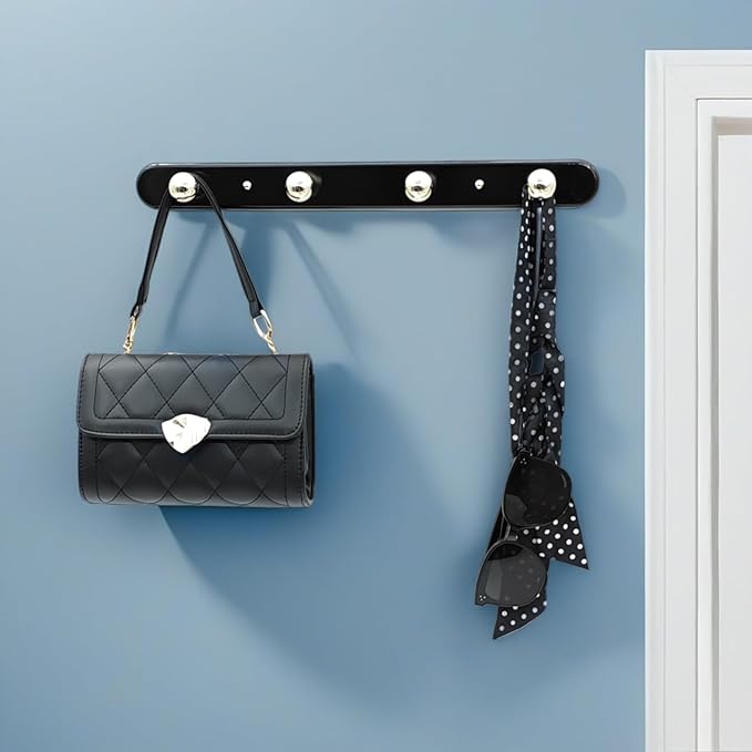 Wall Mounted Coat Hook Rack with Gold Hooks 2 Pack, Modern Wood Wall Organizer for Hanging Coats, Hats, Towels, Bags,Jackets,