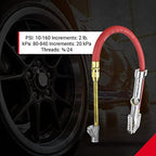New & Improved - Tire Inflator Gauge with Dual Head Straight Foot Air Chuck 15” Air Hose 10-160 PSI