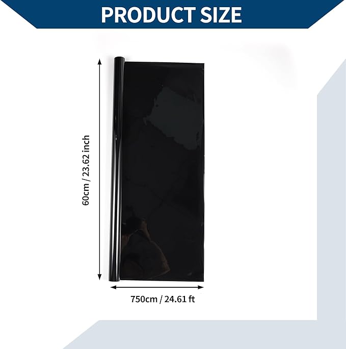 Car Window Tint Film Window Privacy Film Car Carbon 2 PLY PET 24.61 ft x 23.62 Inch 1 Pc Black VLT 4% IRR 76% UVR 99%