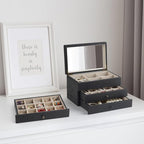 Meangood Jewelry Box Organizer for Women, 3 Layer Large Jewelry Storage Case, Rustic Wooden Jewelry Box with Mirror & Ring Tr