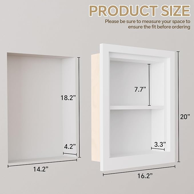 Solid Wood 14 X 18 Recessed Medicine Cabinet,2-Tier, Medicine Cabinet Organizer,Wall Niche, Bathroom Wall Cabinet, recessed b