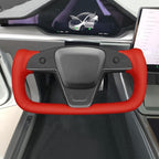 MEWANT Hand Stitched Red Leather Tesla Model S Yoke Steering Wheel Cover Wrap for Tesla Model S 2021-2023 / Model X 2021-2023 Tesla Yoke Steering Wheel Accessories