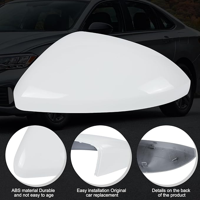 DERI Driver Side Mirror Cap Compatible with Volkswagen Jetta 2019 2020 2021 2022 2023 2024 2025, Left Side Mirror Cover fit for VW Jetta US Version Without Turn Signals, Super white