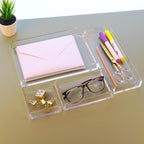 Clear Acrylic Desk Organizer for Office or Home Desk Drawer Dividers, Makeup Vanity Storage Bins, Stackable 4-Pack, Acrylic A