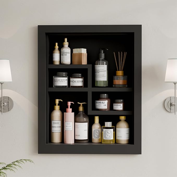 Solid Wood 14 X 18 Recessed Medicine Cabinet,2-Tier, Medicine Cabinet Organizer,Wall Niche, Bathroom Wall Cabinet, Recessed B