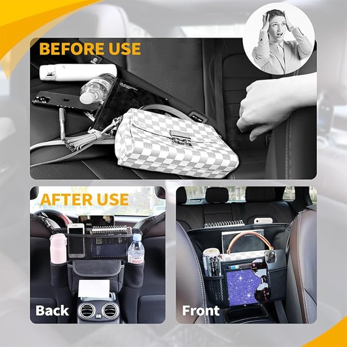 Blue Diamond Car Handbag Holder Between Seats Bling Rhinestone Car Storage Bag Large Capacity Purse Phone Tablet Automotive Consoles Organizer Safe Barrier of Backseat Pet Kids…