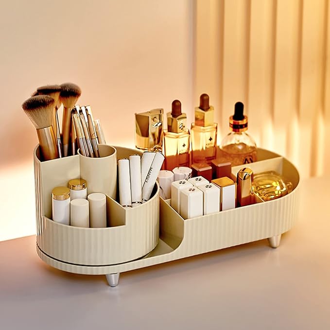 Booklov Roating Makeup Caddy Organizer for Vanity, Large Capacity Cosmetic Display Case, Clear Acrylic Countertop Beauty Stor