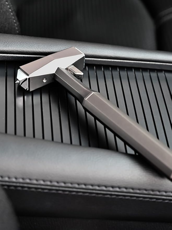 Window Breaker Seatbelt Cutter for Car Tungsten-Titanium – Shatters Double-Layer Laminated Glass, 90HRA Alloy Tip, All-Metal 
