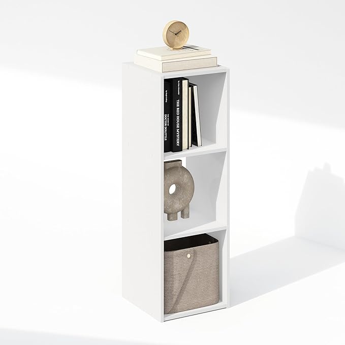 Furinno PELLI Book Shelf, 3-Cube Bookshelf, Cube Storage Organizer Bookcase, 11.7 x 12.1 x 35.4, for Living Room, Bedroom, Ho