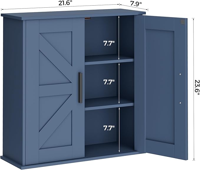 Homleke Bathroom Wall Cabinet, Over Toilet Storage Cabinet with Barn Doors and Adjustable Shelves, 3-Tier Medicine Cabinet Wa