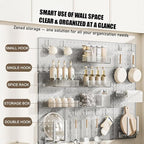 Pegboard Organizer Set for Wall, No-Drill Self-Adhesive Pegboard with Shelf, Storage Box and Hooks, Bathroom Kitchen Wall Org