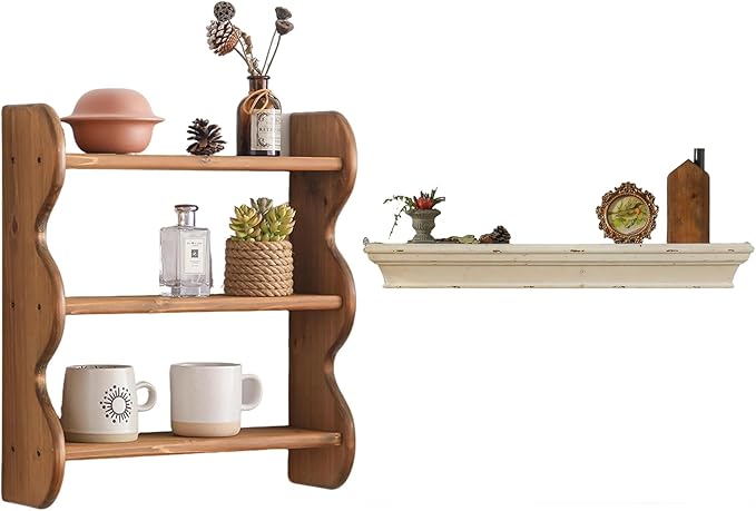 Vintage Floating Shelves,Wood Wall Shelf 3-Tier,36.3 Inch Rustic Wall Shelves, Solid Wood Mounted Decorative Shelves