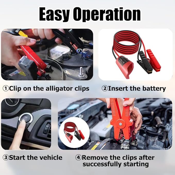 Jumper Cable Clamps Compatible with MIL 12V Battery, Silicone wire 2FT 8AWG Cable,12V Battery Jumper Starter for Cars Light Trucks Car Jump Starting Using Tool