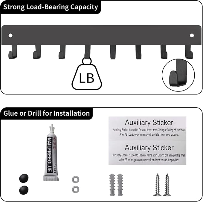 2 Pack Key Holder for Wall, Key Hooks with 8 Hooks, No Drilling Required, Self-Adhesive Key Holder, Hallway Wall Mount Keycha