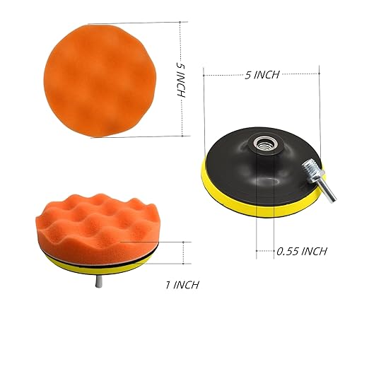 12Pcs 5inch Foam Buffing Polishing Pads Kit, with Coral Fleece Pad, Backing Plate, M14 Drill Adapter, Car Buffing Kit for Car Polishing, Waxing, Sealing Glaze (12Pcs-5inch)