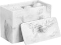 Luxspire Cotton Swab Holder, Resin Canister with Lid, 2 Compartments Dispenser Storage Box Cosmetics Countertop Organizer Con