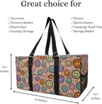 NGIL Extra Large Utility Tote Reusable Grocery Bag Oversized Collapsible for Groceries, Storage, Picnic, Beach (Smile Vibes- Black)