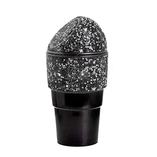 Bling Rhinestone Auto Garbage Can Car Trash Can with Lid Mini Garbage Bin for Automotive Car, Home, Office, Kitchen, Bedroom (C)
