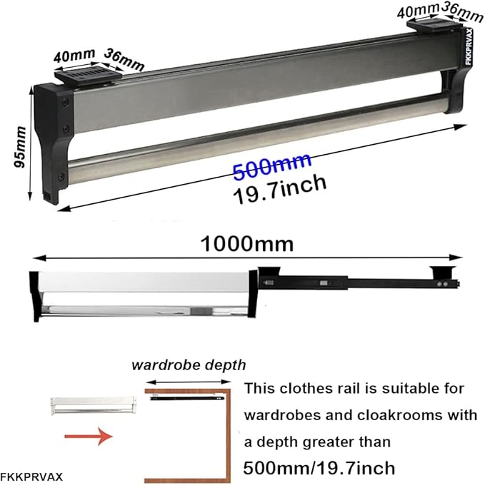 Closet Clothes Hanger Rail,Pull-Out Closet Rod 30-60cm,Wardrobe Clothing Rail,Closet Organizer Rack for Pants and Coat (500MM