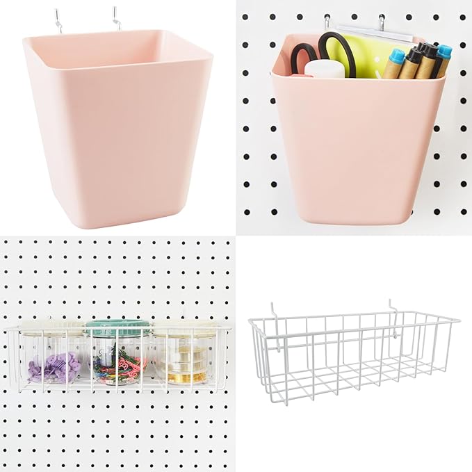 G.CORE Peg Board Organizer 21 Pack, Pegboard Accessories with Baskets Cups Hooks - 1/8" & 1/4" Peg Board Wall Tool Organizers