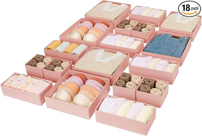 DIMJ Drawer Organizer for Clothing, 18 Pack Fabric Drawer Organizer Bins, Foldable Sock Organizer for Drawer, Dresser Organiz