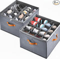 2 Pack Shoe Organizer for Closet, Foldable Storage Box with Adjustable Dividers, Holds 32 Pairs, Oxford & PP Board, Stackable