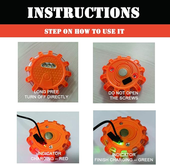 USB Rechargeable LED Road Flares Emergency Lights-Roadside Warning Car Safety Beacon Flashing Disc Flare Kit with Magnetic Ba