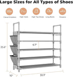 5 Tier Shoe Rack, Shoe Organizer Storage for 20-25 Pair Boot and Sneaker, Stackable Free Standing Shoe Shelf with Hooks and S