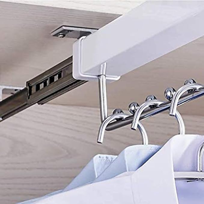 Heavy Duty Pull Out Closet Clothes Rod - Coat Hanger With Ball Sliding Rail, Adjustable Extendable Clothes Rail, Extendable W