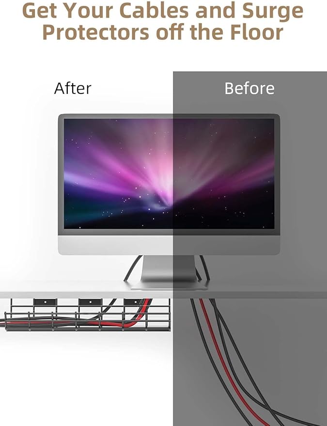 2 Pack DELAMU Under Desk Cable Management Tray, Large Metal Cord Organizer, Office & Home Cord Wire Management Under Desk She
