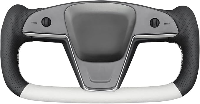 MEWANT Hand Stitched White Leather Steering Wheel Cover Wrap for Tesla Model S 2021-2023 / Model X 2021-2023 Steering Wheel Accessories