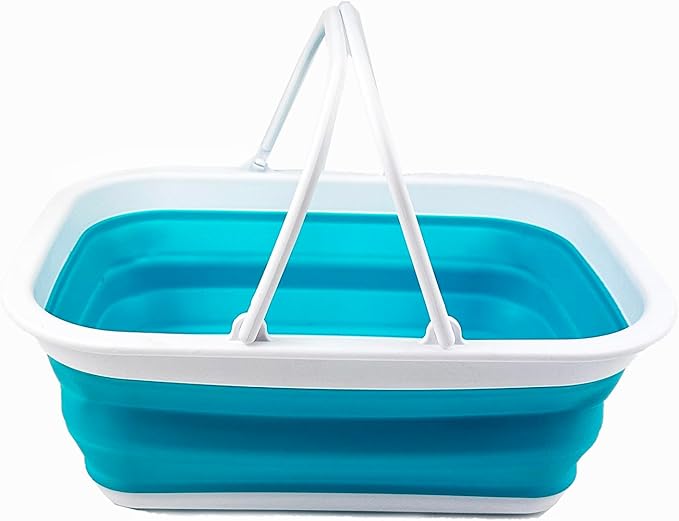 SAMMART 9.2L (2.37Gallon) Collapsible Tub with Handle - Portable Outdoor Picnic Basket/Crater - Foldable Shopping Bag - Space SavingItIIII Storage Container (1, Bright Blue)