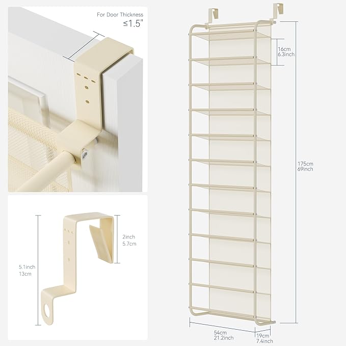 Whitmor 36 Pair Over The Door Shoe Organizer, 12 Tier Hanging Shoe Organizer, Heavy Duty Metal & Mesh Shoe Holder, Hanging Sh