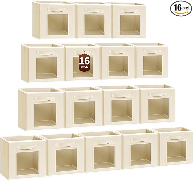 Homsorout Foldable Storage Cubes - Square Organizer with Window, Decorative Baskets for Organizing, Fabric shelf Basket for C