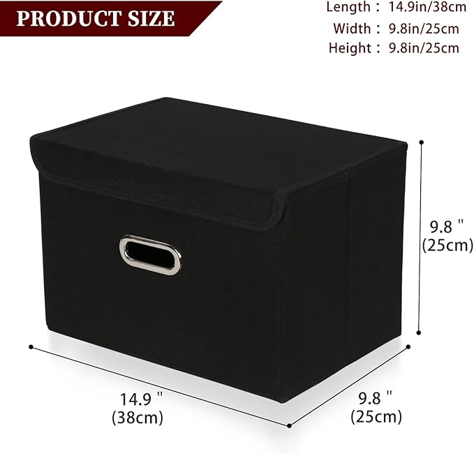 STOREONE Fabric Storage Cube Bins Foldable Organizer Container Collapsible Basket with Lids and Metal Handles, for Home, Bedr