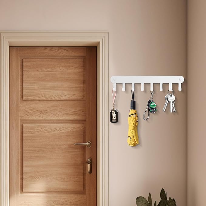 2 Pack Key Holder Wall Mount, Wall Mount Key Holder, Key Hooks Hanging Keys, Key Hanger with 8 Hooks, No-Drill Decorative Whi
