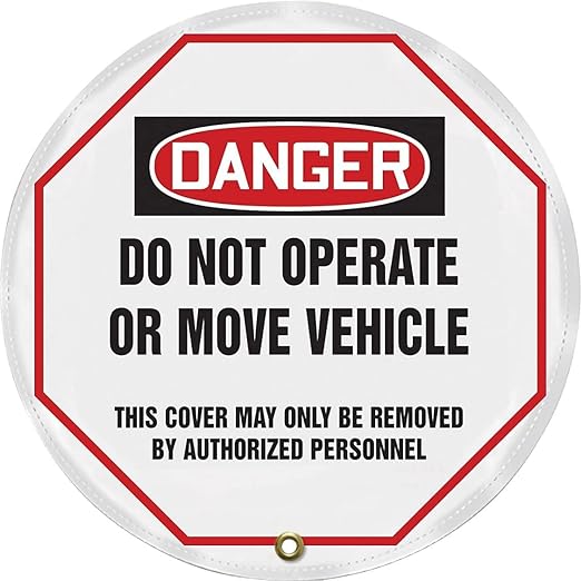 AccuformNMC Steering Wheel Cover for Lockout Tagout, OSHA-Style Legend Danger DO NOT Operate OR Move Vehicle..., Reinforced Vinyl, 16" Diameter, KDD811
