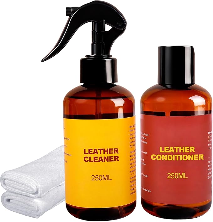 Leather Cleaner and Conditioner for Couch: Complete 2-Step Care Set for Car Interior Furniture Sofa Shoes Bags & Jackets - Re
