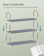 SONGMICS 3-Tier Shoe Rack, Shoe Storage for Hallway Closet, Slim and Space-Saving, Metal Frame, Non-Woven Fabric Shelves, Gre
