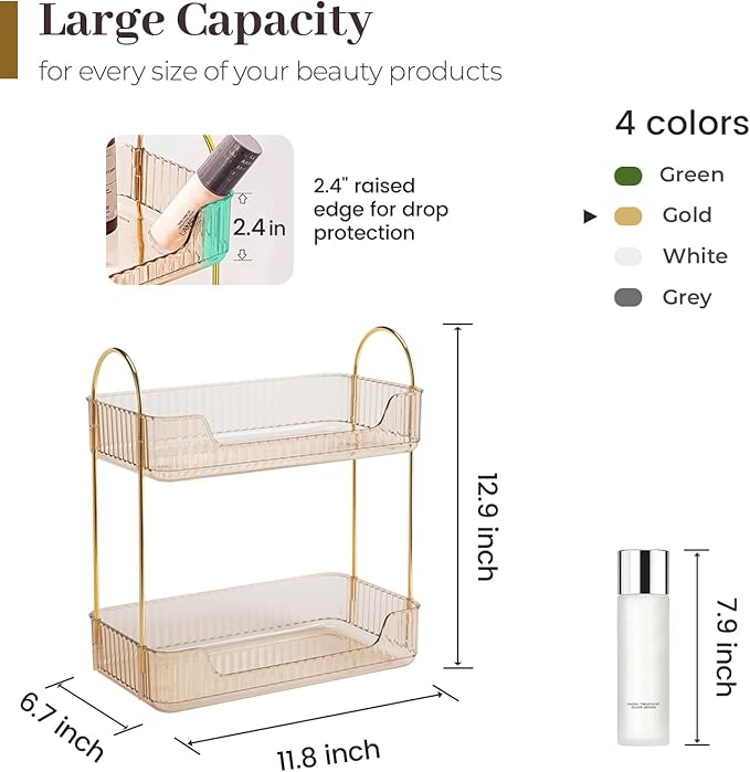 Aveniee Bathroom Counter Organizer, 2 Tier Perfume Skin Care Countertop Storage Shelf, Vanity Makeup Tray for Cosmetic Skinca