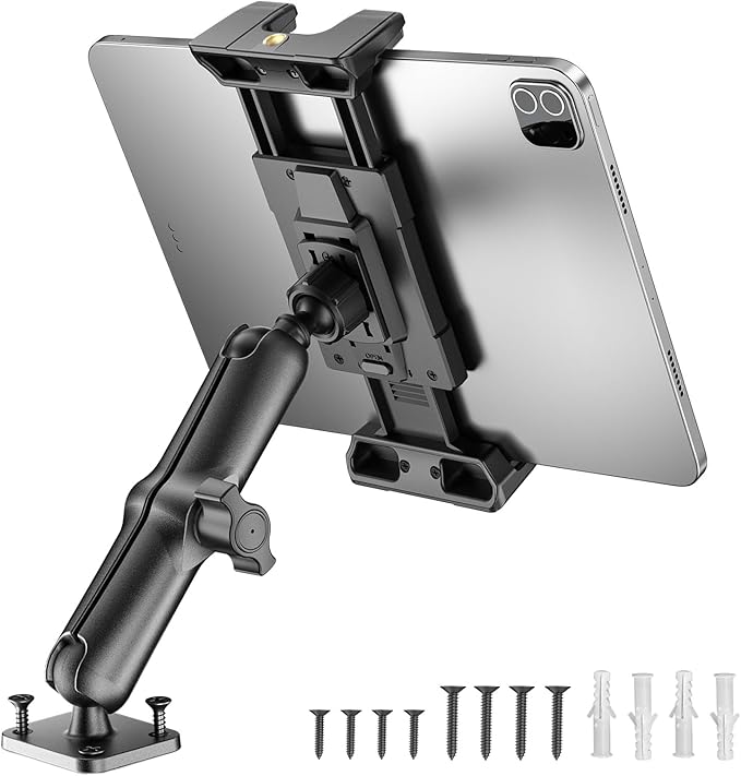 OHLPRO 6" Aluminum Arm Tablet Mount for Truck - Heavy Duty Drill Base Car Tablet Holder Compatible with iPad Samsung Tab 5"-13" Tablets and Phones, for Dashboard/Wall/Business/Desktop, etc.