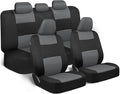 BDK PolyPro Car Seat Covers Full Set in Gray on Black – Front and Rear Split Bench Seat Covers for Cars, Easy to Install Car 