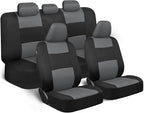 BDK PolyPro Car Seat Covers Full Set in Gray on Black – Front and Rear Split Bench Seat Covers for Cars, Easy to Install Car 