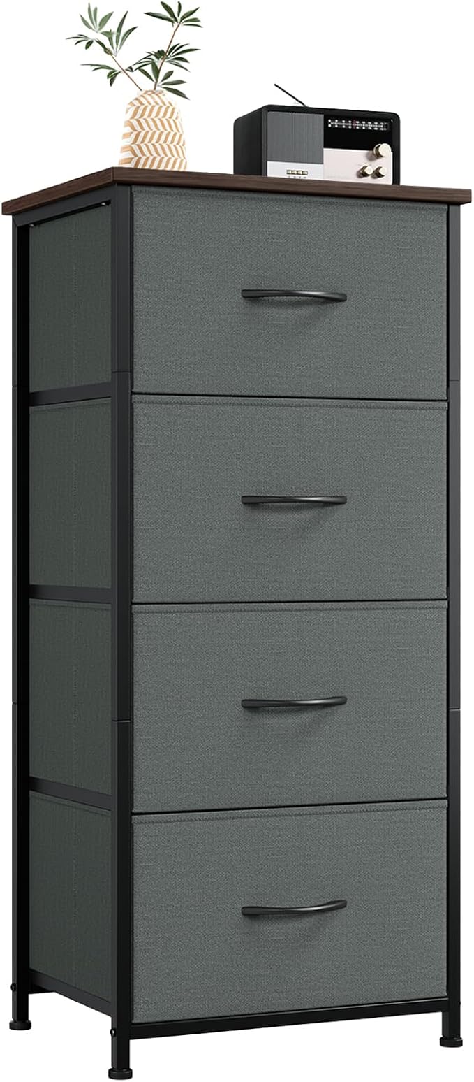 Somdot Dresser for Bedroom with 4 Drawers, Storage Organizer Chest of Drawers with Removable Fabric Bins for Closet Bedside L