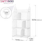 SWTYMIKI Hanging Closet Organizer Storage - 4 Tier Metal Stackable Hanging Closet Shelves with Dividers and S Hooks, Foldable