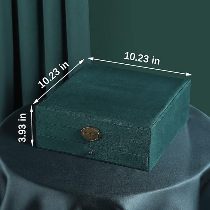 Women Jewelry Box Lockable 3 Layers Large Jewelry Organizer Storage Case for Earrings Necklaces Rings Bracelets,Green Display