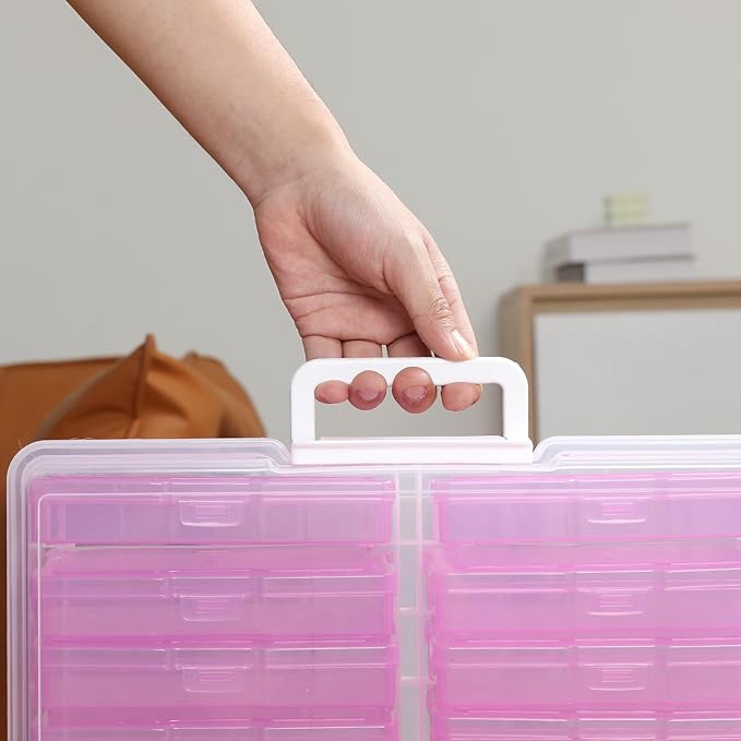 novelinks Transparent 4" x 6" Photo Cases and Clear Craft Keeper with Handle, 16 Inner Photo Organizers & Photo Storage Box, 