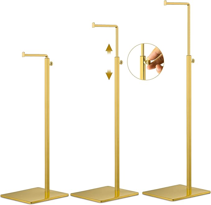 Gold Purse Display Stands - 2 Pack Adjustable Height Purse Display Stand - Metal Handbag Display Stand Set - Single L Hanging