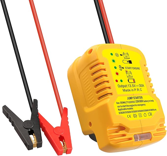 Jumper Starter Adapter for DeWalt 20V 60V Battery Car Jump Cables,Up to 3.5L Gas or 6.5L Diesel Engines,12V Portable Car Jump Starter,Automotive Booster Cable Adapter(Battery not Included)